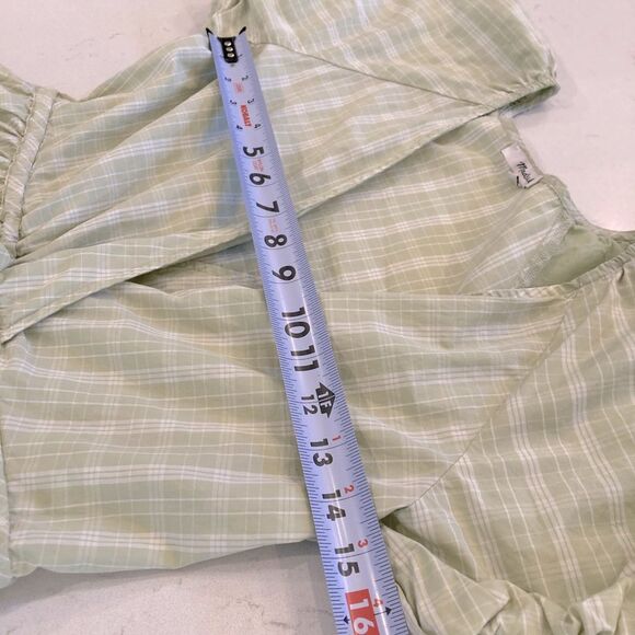 Madewell 100% Cotton Sage Green Plaid Cottage Core Puff Sleeve A-Line Dress XS - Picture 11 of 12